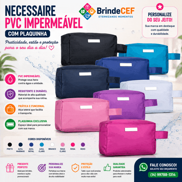 Necessaire PVC Impermeável com Plaquinha Personalizada