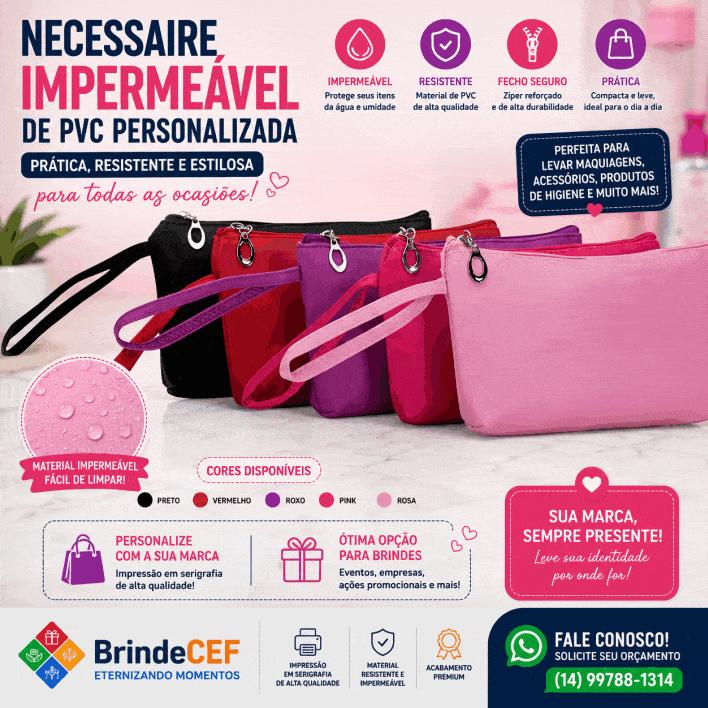 Necessaire impermeável de pvc personalizada para brindes