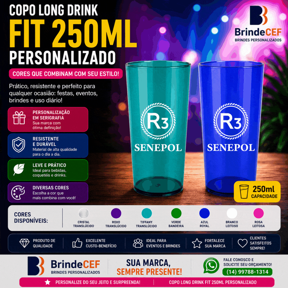 Copo long drink Personalizado Fit com 250 ml
