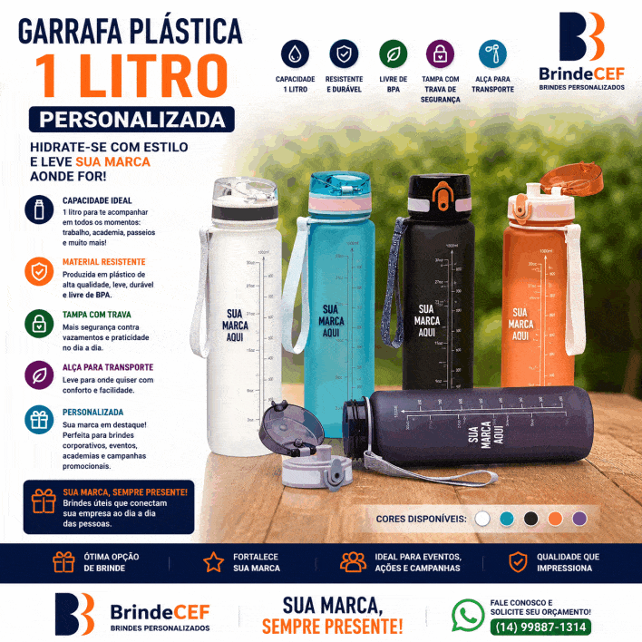 Garrafa Plástica 1 Litro Personalizada parea Brindes