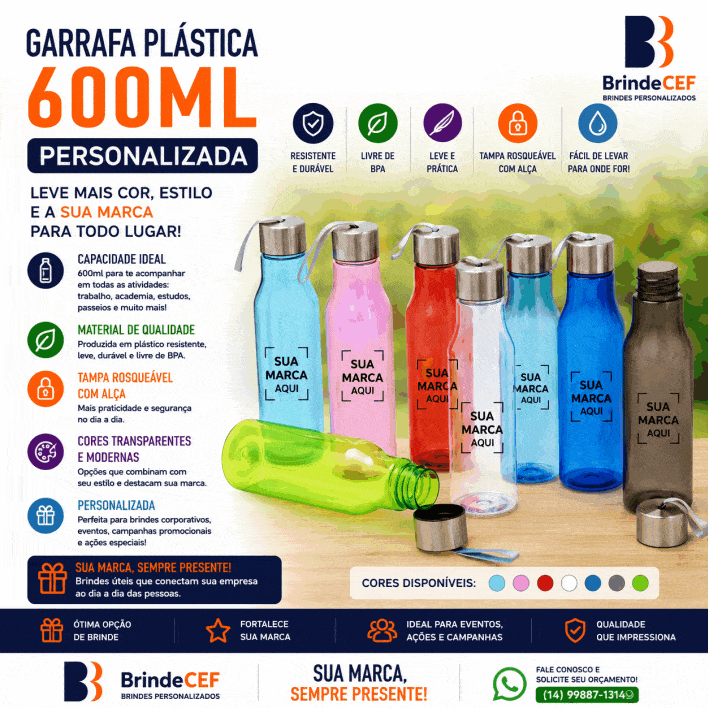 Garrafa Plástica Personalizada 600ml para Brindes