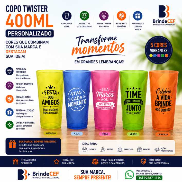 Copo Twister 400ml Personalizado - BrindeCEF