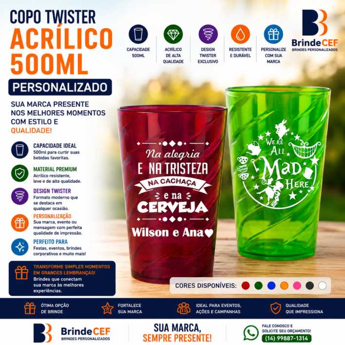 Copo Twister Personalizado 500 ml de Acrílico