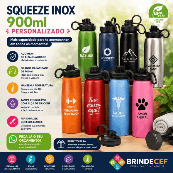 Squeeze Inox 900ml Personalizado para Brindes