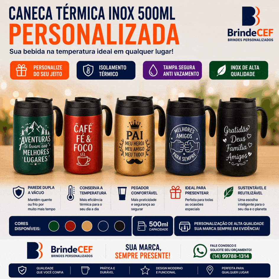 Caneca Térmica Inox 500ml Personalizada  um elegante brinde