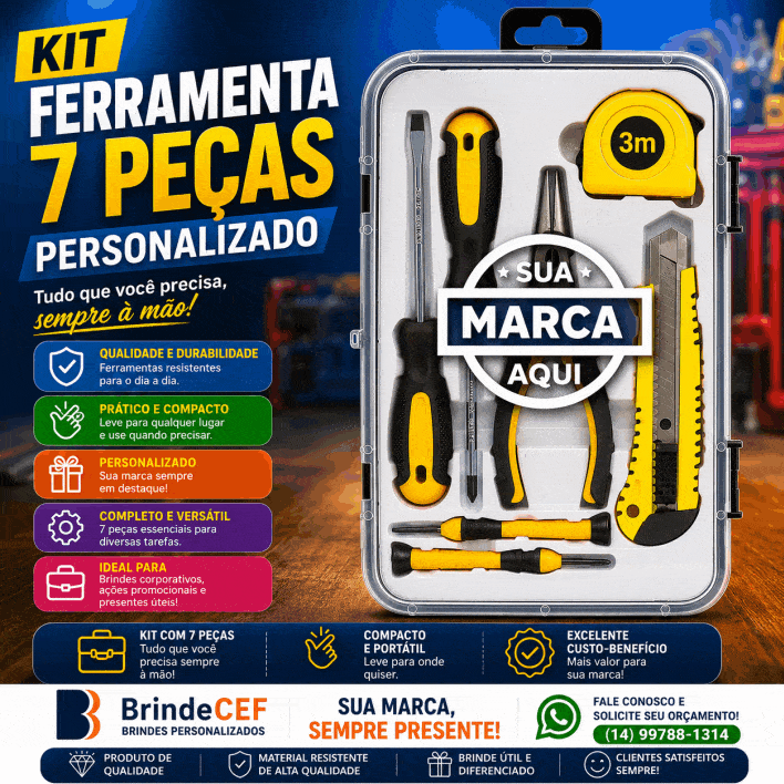Kit Ferramenta 7 Peças Personalizado para Brindes
