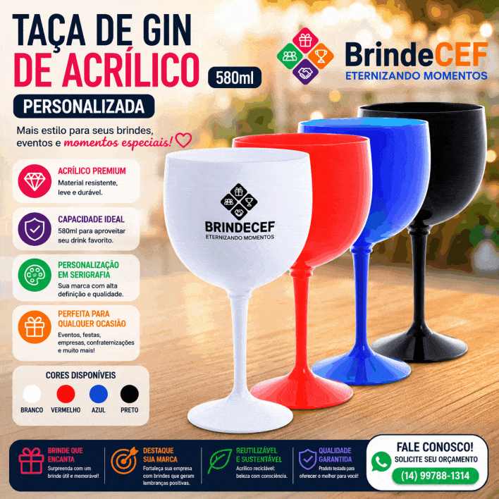 Taça de Gin de Acrílico 580ml Personalizada para Brinde