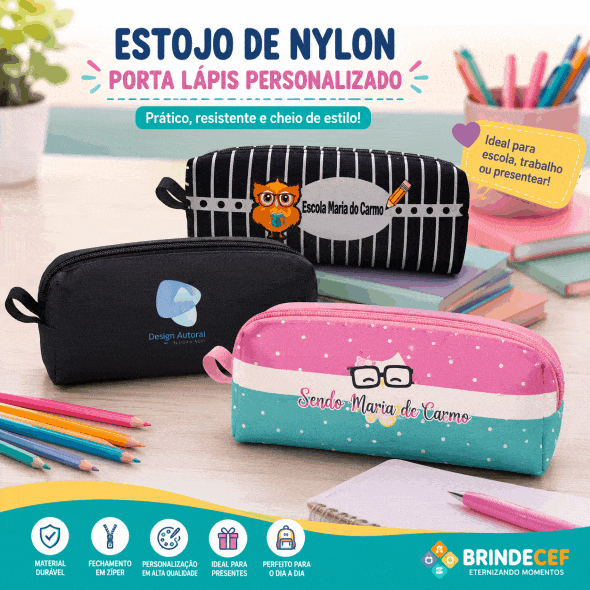 Estojo de Nylon Porta Lapis ou Kit Higiene Personalizado