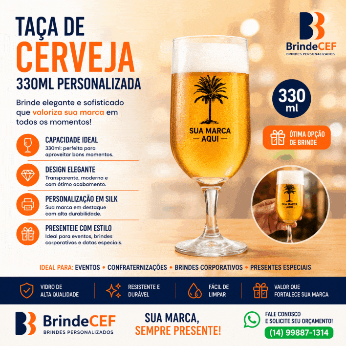 Taça de Cerveja 330ml de Acrílico Personalizada