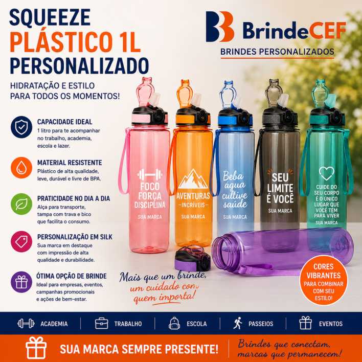 Squeeze Plástico 1L Personalizado é o brinde ideal