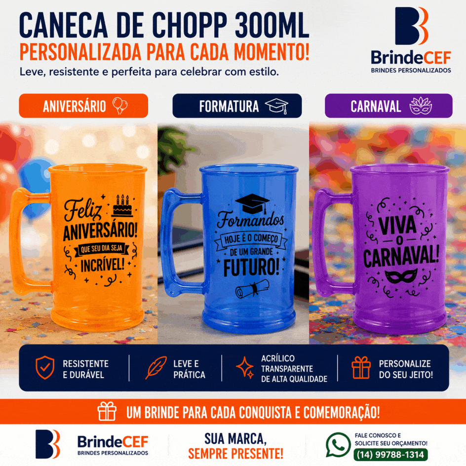 Caneca de Chopp Personalizada 300ml de Acrílico