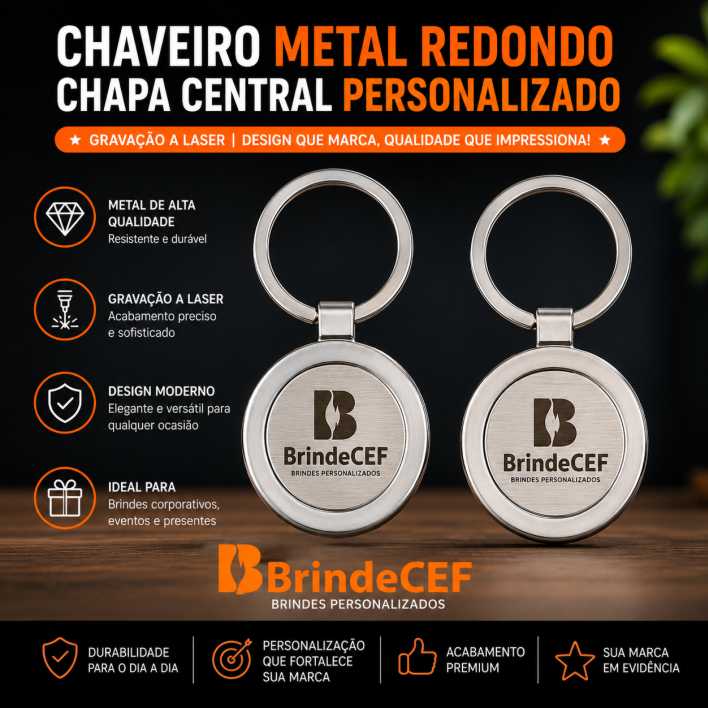 Chaveiro Metal Redondo Chapa Central Personalizado