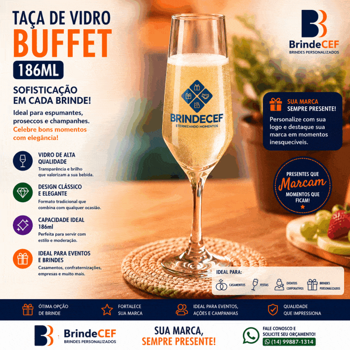 Taça de Vidro Personalizada Buffet 186 ml de champanhe