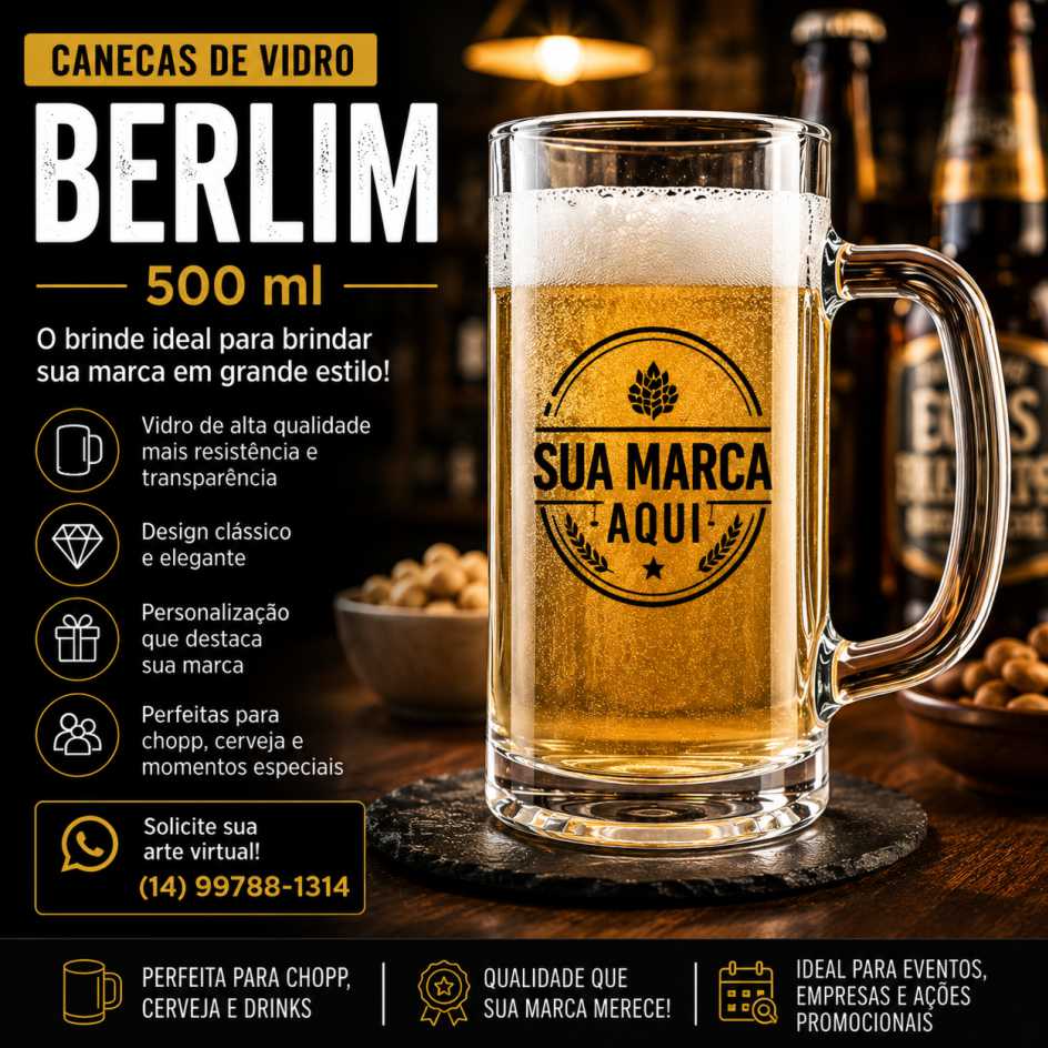 Canecas de Vidro Personalizadas 500 ml Berlim