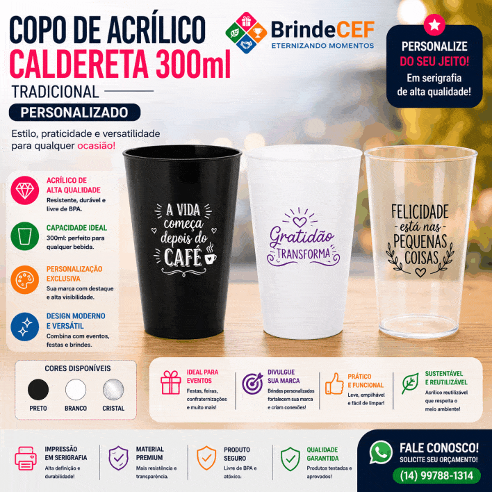 Copo Caldereta de Acrílico Personalizado 300ml