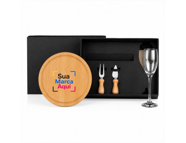 Conj. Para Queijo Em Bambu C/ Taça P/ Champagne - 4 Peças KT-9038U