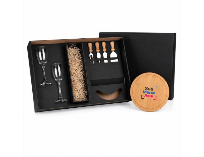 Kit Queijo E Champagne Com Espaço Para Garrafa - 7 Pçs KT-9017B