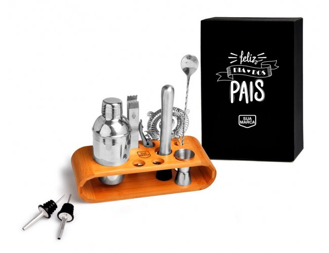 Kit Bar Com Base Em Bambu - 11 Pçs
