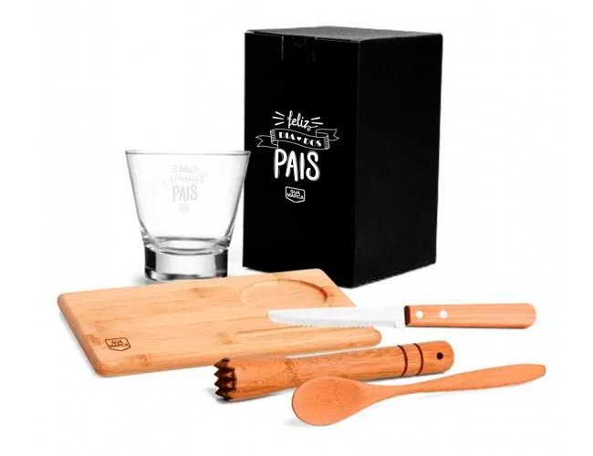 Kit Para Caipirinha Em Bambu Com Tábua E Socador - 5 Pçs