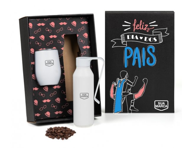 Kit Garrafa E Copo Térmico - Branco - 2 Pçs