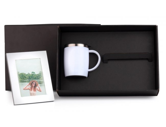 Kit Caneca Em Aço Inox E Porta-Retrato Em Alumínio - 2 Pçs KT-9046A