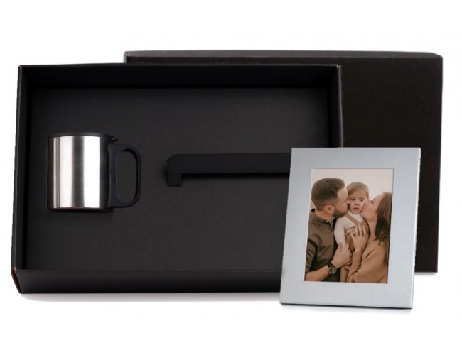 Kit Caneca Em Aço Inox E Porta-Retrato Em Alumínio - 2 Pçs KT-90264