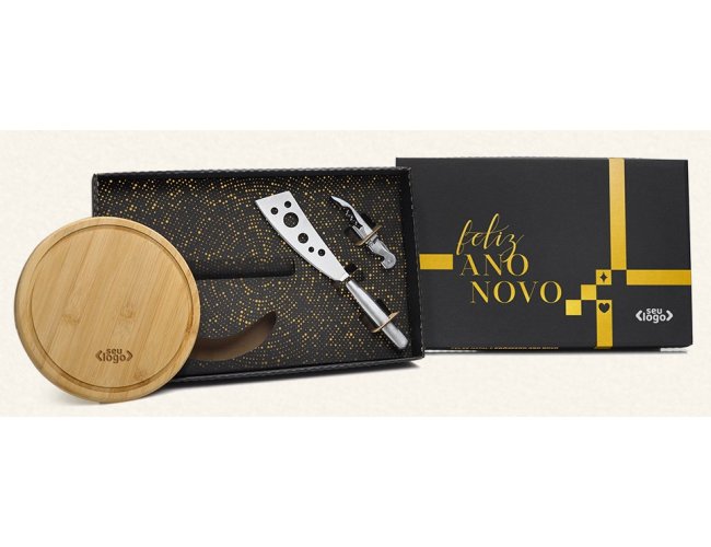 Kit Queijo E Vinho C/ Tábua, Faca E Abridor - 3 Pçs KT-90014