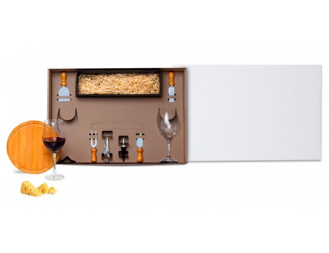 Kit Queijo E Vinho Com Espaço Para Garrafa - 9 Pçs KT-90007-BCO