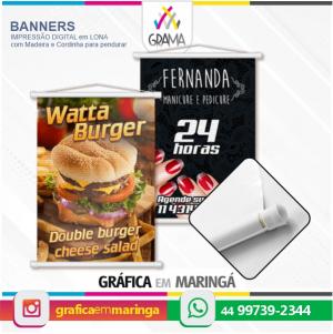Banners Lona 280g 4x0 cor Brilho Madeira e Cordinha para pendurar