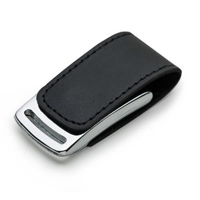 Pen Drive Steel Leather | Chaveiros com Pen Drive | Memory Brindes